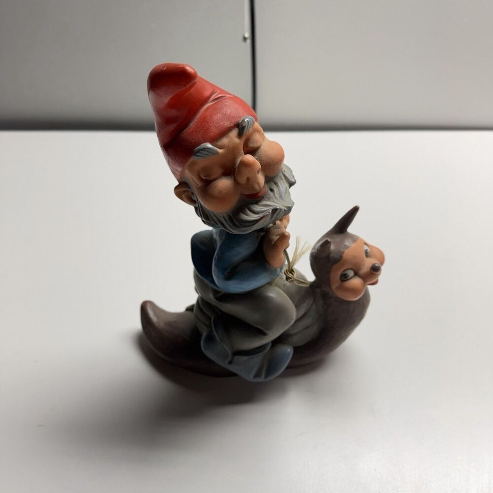 Vintage Heissner 919 Gnome Riding Snail W Germany 10” Garden Figurine